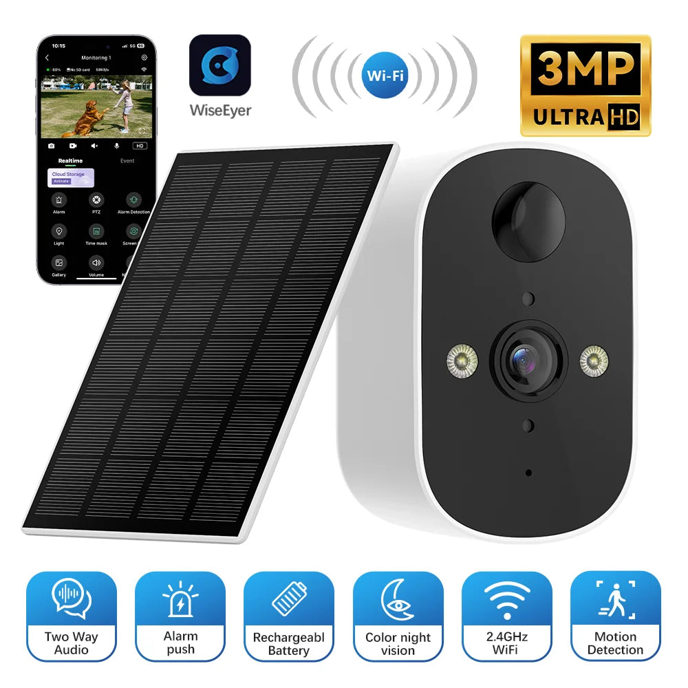 Solar-Powered Outdoor Security Camera – 3MP, Color Night Vision & Two-Way Audio