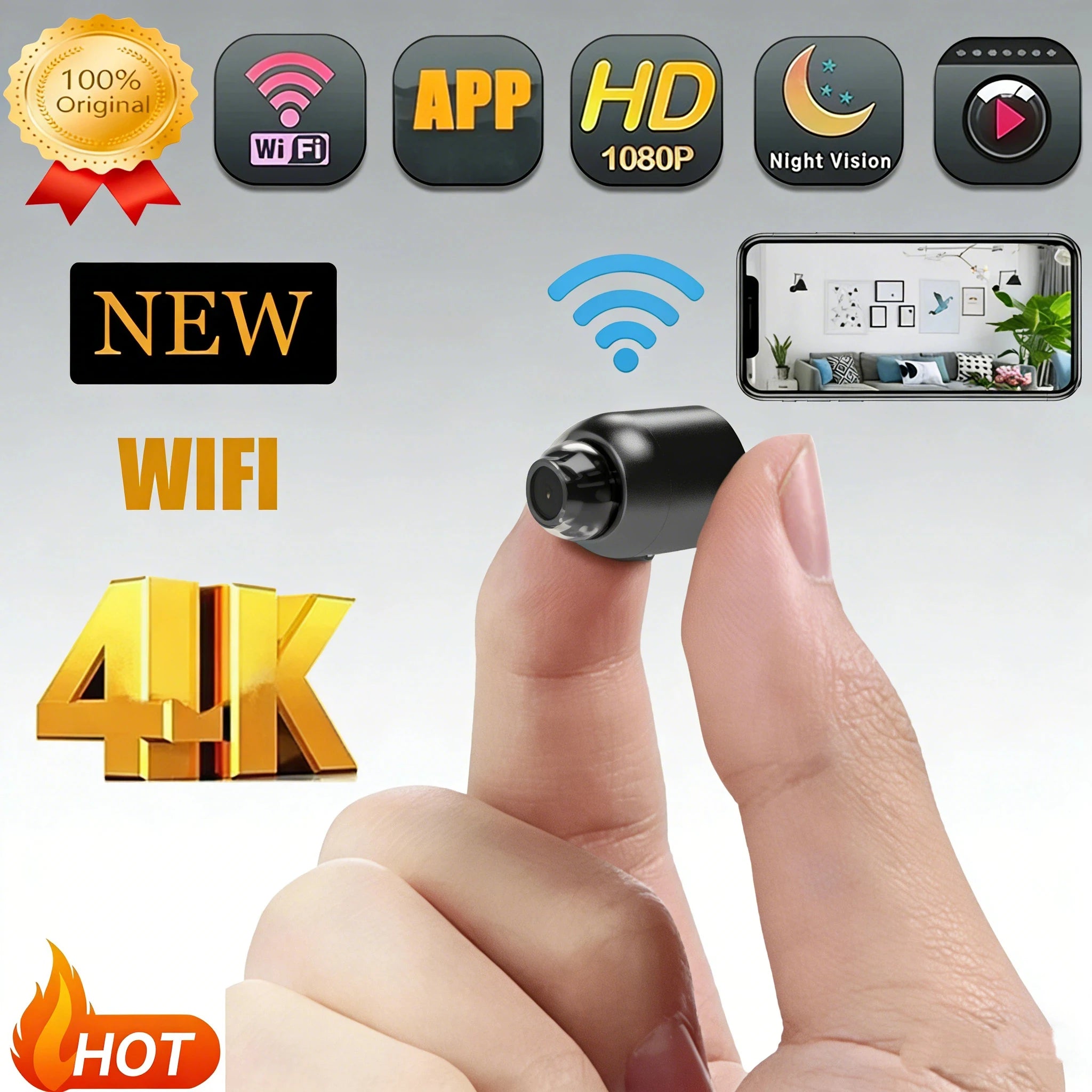 4K Mini WiFi Security Camera – Night Vision, Motion Detection & Remote Viewing