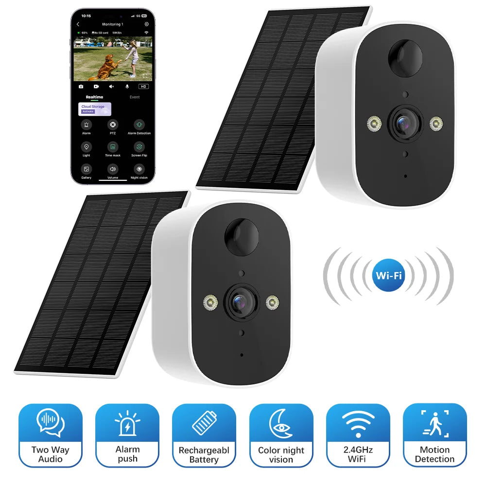 Solar-Powered Outdoor Security Camera – 3MP, Color Night Vision & Two-Way Audio