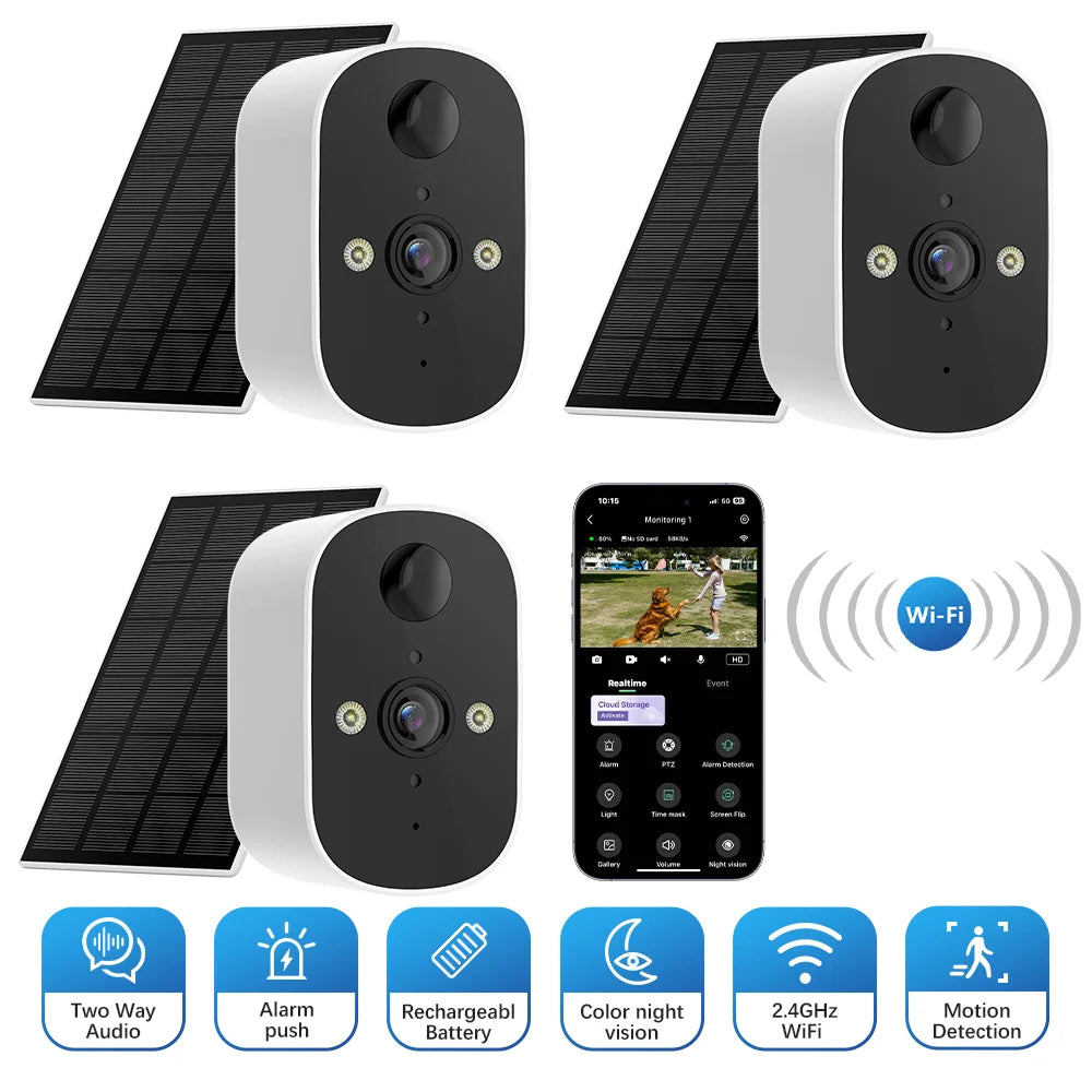 Solar-Powered Outdoor Security Camera – 3MP, Color Night Vision & Two-Way Audio